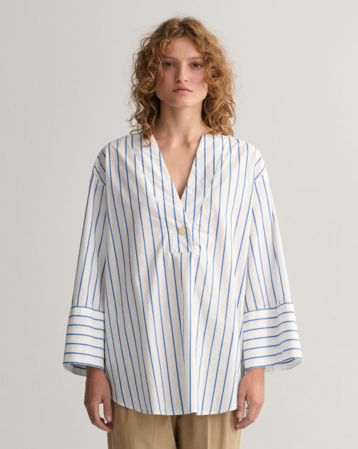 gant Woman Relaxed Pop-Over Striped Shirt White