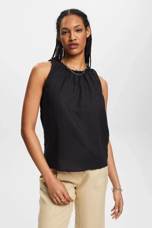 Esprit Linen Blend Top Black