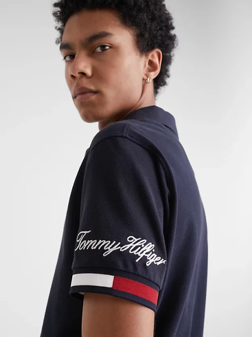 Tommy Hilfiger Signature Flag Cuff Slim Polo Desert Sky
