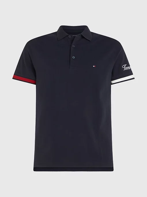 Tommy Hilfiger Signature Flag Cuff Slim Polo Desert Sky