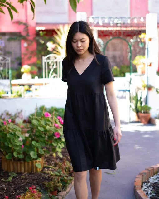 Nakoa Layered Linen Dress Black