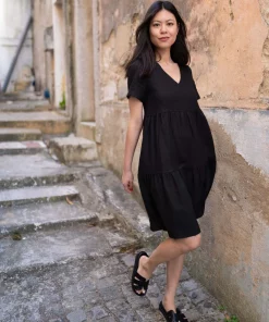 Nakoa Layered Linen Dress Black