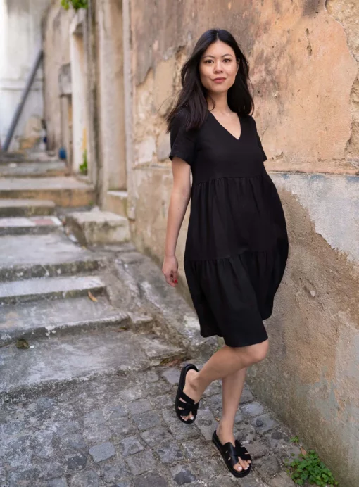 Nakoa Layered Linen Dress Black