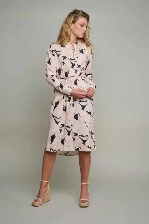 Rino & Pelle Nieva Shirt Dress Peach Tropical Leaves
