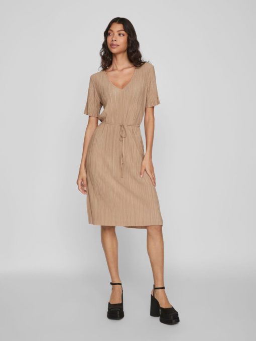 Vila Plisa V-Neck Dress Savannah Tan