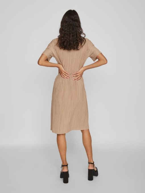 Vila Plisa V-Neck Dress Savannah Tan
