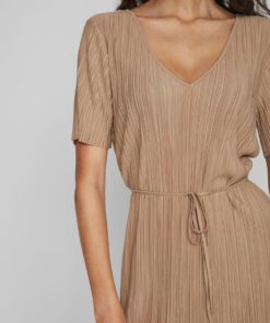 Vila Plisa V-Neck Dress Savannah Tan
