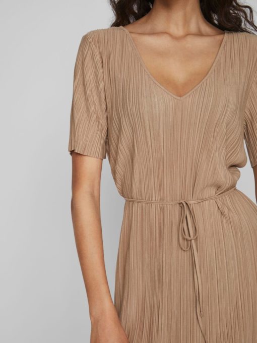 Vila Plisa V-Neck Dress Savannah Tan