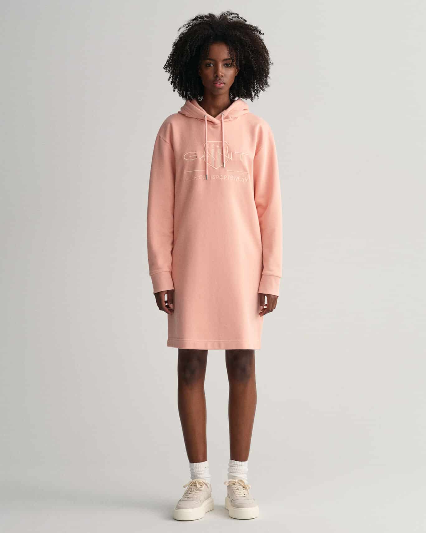 Buy Gant Woman Tonal Archive Shield Hoodie Dress Guava Orange Scandinavian Fashion Store