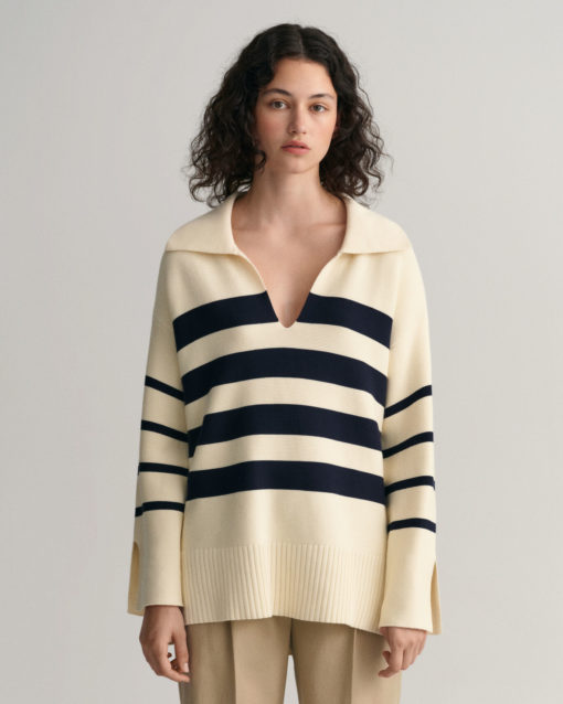 Gant Woman Breton Open Collar Knit Cream