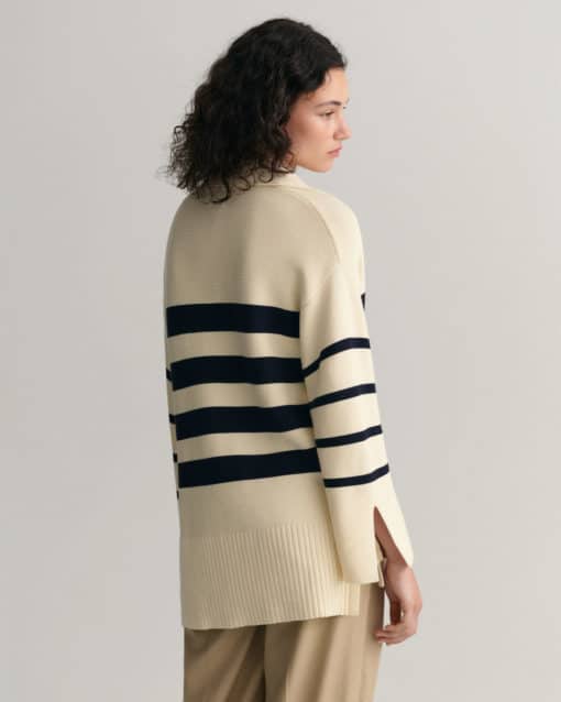 Gant Woman Breton Open Collar Knit Cream