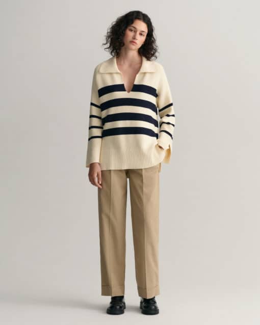 Gant Woman Breton Open Collar Knit Cream