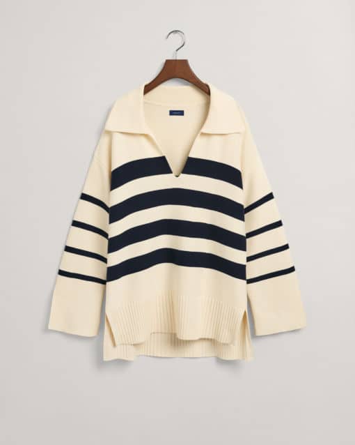 Gant Woman Breton Open Collar Knit Cream