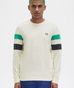Fred Perry Panelled Long Sleeve T-shirt Ecru