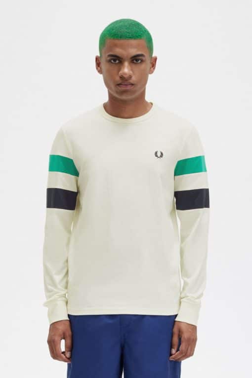 Fred Perry Panelled Long Sleeve T-shirt Ecru