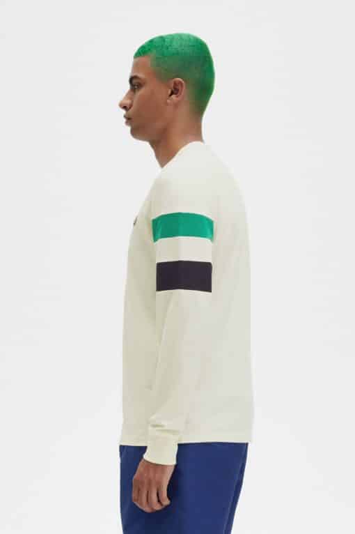 Fred Perry Panelled Long Sleeve T-shirt Ecru
