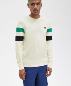 Fred Perry Panelled Long Sleeve T-shirt Ecru