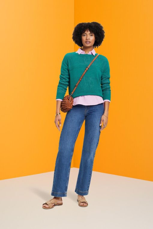 Esprit Pointelle Sweater Emerald Green