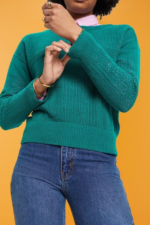 Esprit Pointelle Sweater Emerald Green
