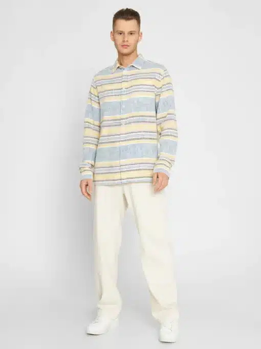 Knowledge Cotton Apparel Custom Fit Horizontal Striped Shirt