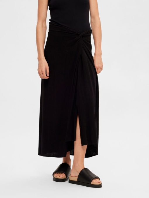 Selected Femme Evita Knotted Ankle Skirt Black