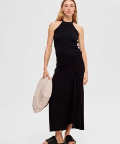 Selected Femme Evita Knotted Ankle Skirt Black