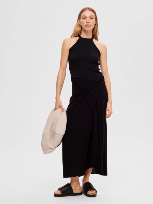 Selected Femme Evita Knotted Ankle Skirt Black