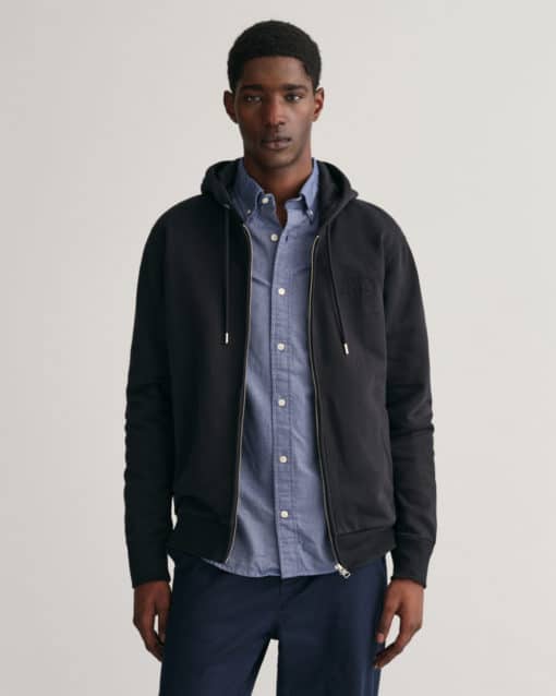 Gant Tonal Archive Shield Zip Hoodie Black