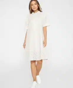Knowledge Cotton Apparel A-Shape Broderi Anglaise Dress Egret