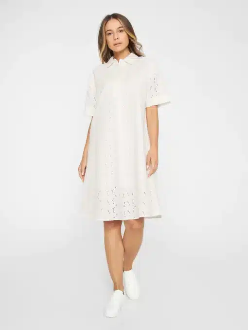 Knowledge Cotton Apparel A-Shape Broderi Anglaise Dress Egret