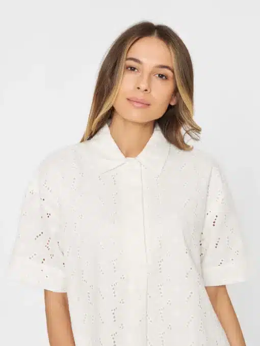 Knowledge Cotton Apparel A-Shape Broderi Anglaise Dress Egret
