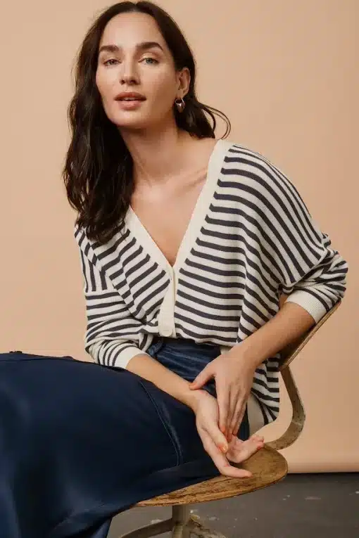 Part Two Bessie Cardigan Midnight Navy Stripes