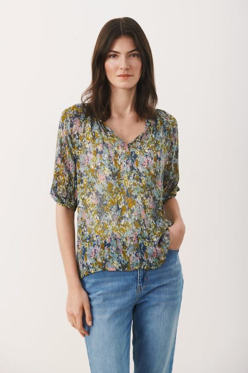 Part Two Popsy Blouse Midnight Navy Blurred Flower
