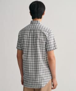 Gant Regular Poplin Micro Check Short Sleeve Shirt Basil Green