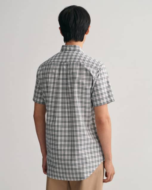 Gant Regular Poplin Micro Check Short Sleeve Shirt Basil Green