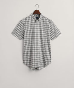 Gant Regular Poplin Micro Check Short Sleeve Shirt Basil Green
