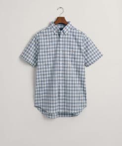 Gant Regular Poplin Micro Check Short Sleeve Shirt Gentle Blue