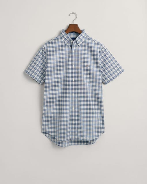 Gant Regular Poplin Micro Check Short Sleeve Shirt Gentle Blue