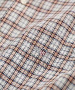 Gant Regular Poplin Micro Check Short Sleeve Shirt Apricot Orange