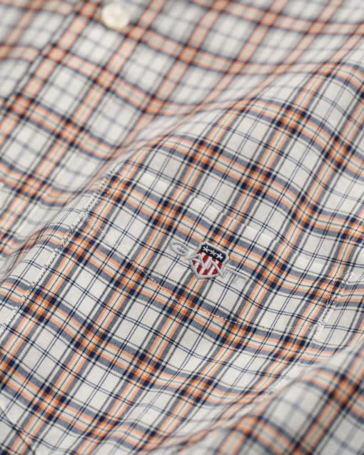 Gant Regular Poplin Micro Check Short Sleeve Shirt Apricot Orange