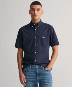 Gant Micro Dot Short Sleeve Poplin Shirt Evening Blue