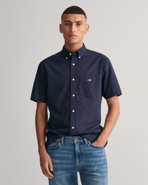 Gant Micro Dot Short Sleeve Poplin Shirt Evening Blue