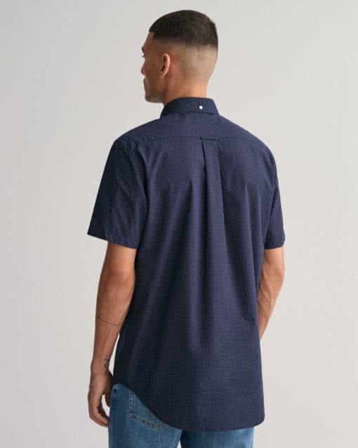 Gant Micro Dot Short Sleeve Poplin Shirt Evening Blue