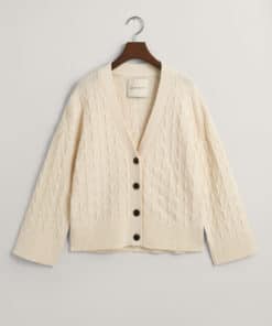 Gant Woman Herringbone V-neck Cardigan Cream