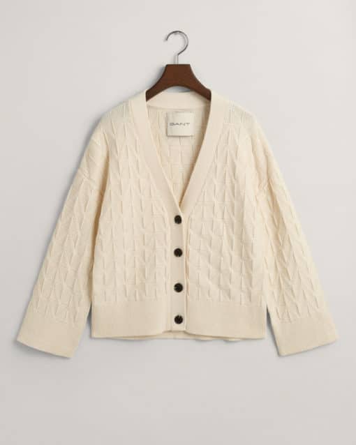 Gant Woman Herringbone V-neck Cardigan Cream