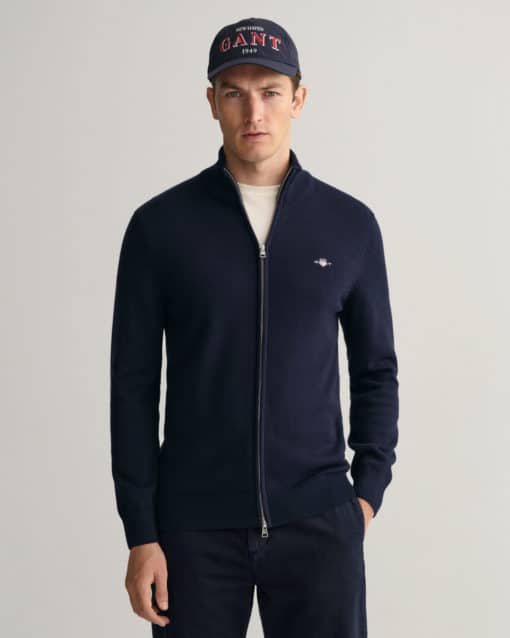 Gant Casual Cotton Zip Cardigan Evening Blue