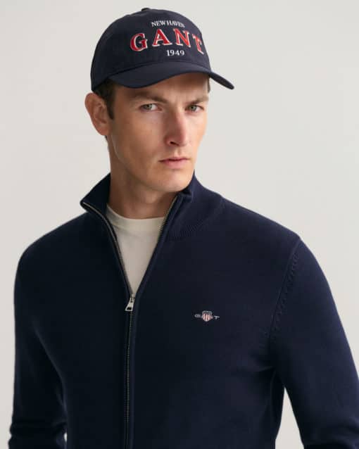 Gant Casual Cotton Zip Cardigan Evening Blue