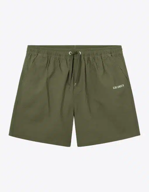 Les Deux Stan Seersucker Swim Shorts Olive Night