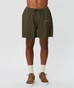 Les Deux Stan Seersucker Swim Shorts Olive Night