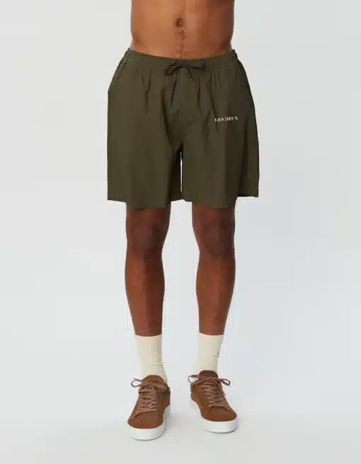 Les Deux Stan Seersucker Swim Shorts Olive Night